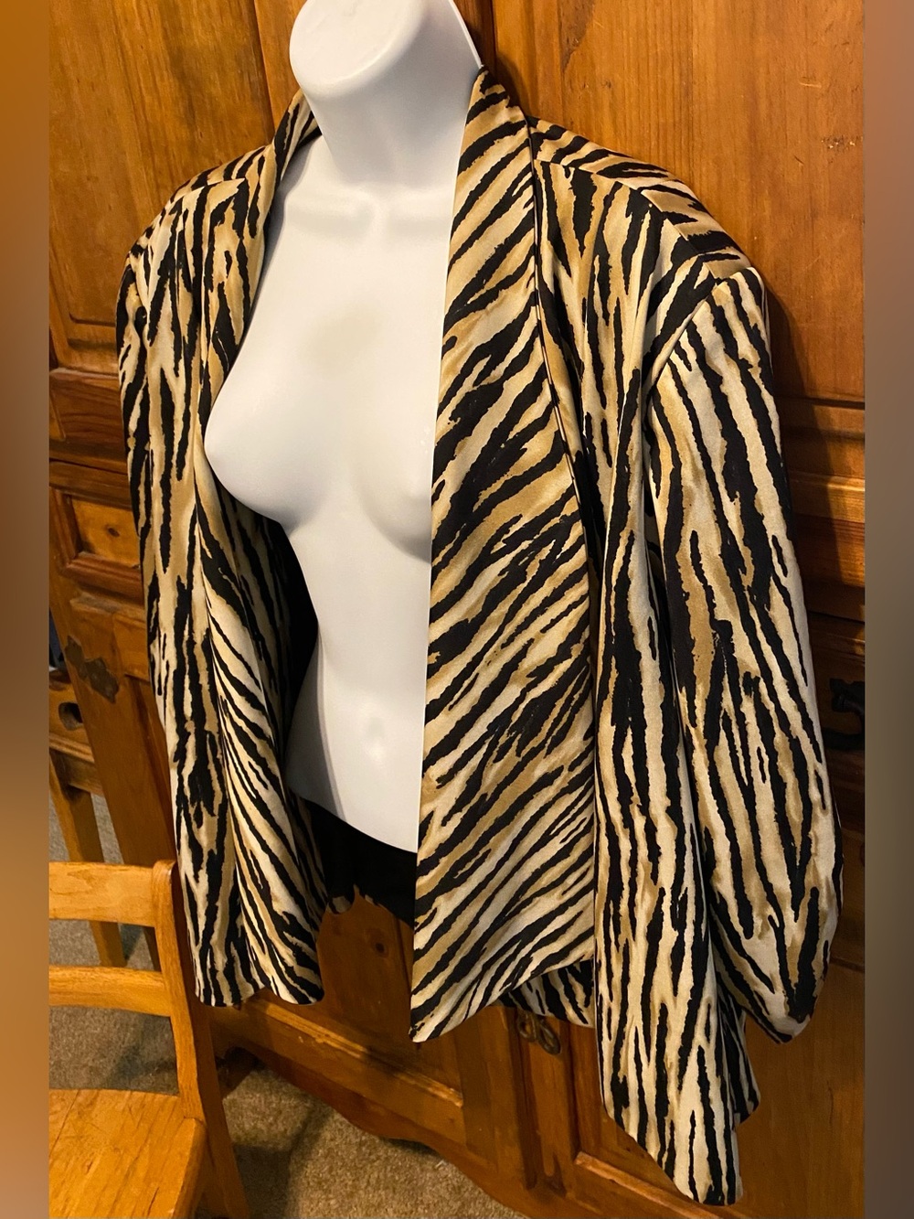 Dressbarn Zebra Print Blazer 22/24 3X Mob Wife Safari Chic Ruched 3/4 Sleeve